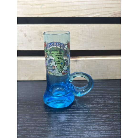 Florida Souvenir Double Shot Shot-Glass 4” Tall With Blue tint And handle - Picture 2 of 4